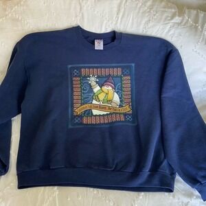 Vintage snowman sweatshirt navy blue snowflakes XL